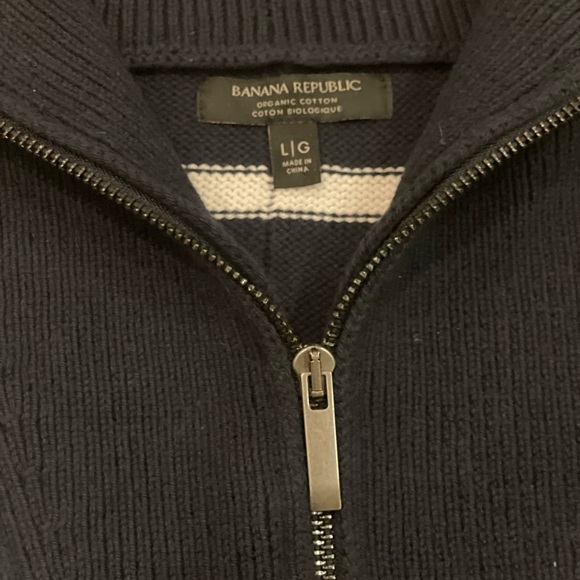 Banana Republic Organic Cotton knit Dark Blue and White Striped Zip Sweater - Picture 5 of 5